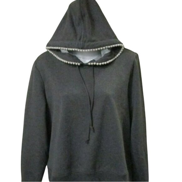 Charter Club Medium Pearl Trim Embellished Hoodie Pullover Sweater Hoodie - Picture 4 of 9